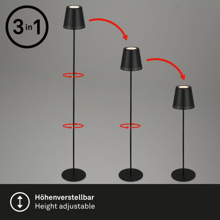 Briloner 1438015 - KIKI LED-himmennettävä lattiavalaisin LED/4,3W/5V IP44 2600 mAh musta