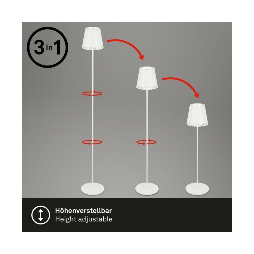Briloner 1438016 - LED Himmennettävä kosketus lattialamppu 3in1 LED/3,5W/5V IP44 3000K 38-130 cm valkoinen