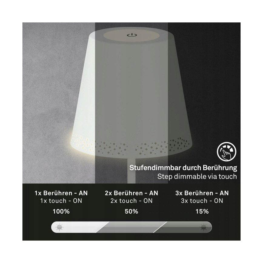 Briloner 1438016 - LED Himmennettävä kosketus lattialamppu 3in1 LED/3,5W/5V IP44 3000K 38-130 cm valkoinen
