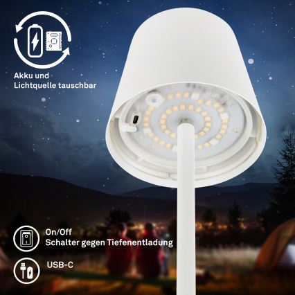 Briloner 1507016 - himmennettävä LED-lattiavalaisin KIKI LED/4,3W/5V IP44 2600 mAh valkoinen