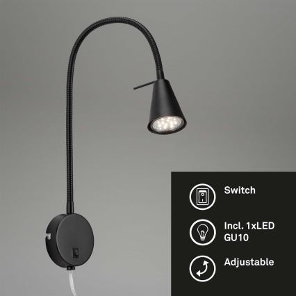 Briloner 2082-015 - LED säädettävä seinävalaisin COMFORT LIGHT 1xGU10/5W/230V musta