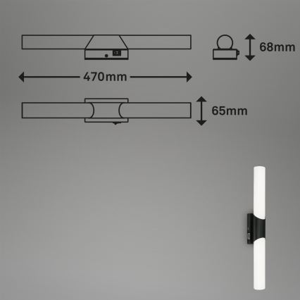 Briloner 2111-115 - LED-peilivalaisin kylpyhuoneeseen, 11 W, 230 V, IP44, 47 cm, musta