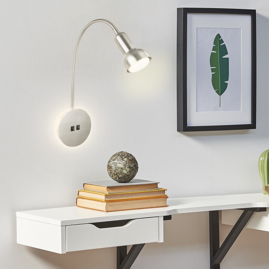 Briloner 2178012 - LED Joustava seinävalaisin 1xE14/10W/230V + LED/3W mattakromi