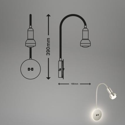 Briloner 2178012 - LED Joustava seinävalaisin 1xE14/10W/230V + LED/3W mattakromi