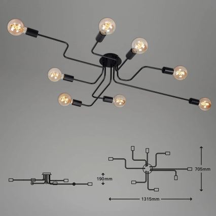 Briloner 2888-085 - Kiinteä kattokruunu FARETTO 8xE27/60W/230V musta