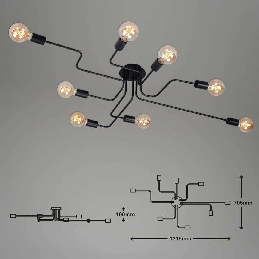 Briloner 2888-085 - Kiinteä kattokruunu FARETTO 8xE27/60W/230V musta