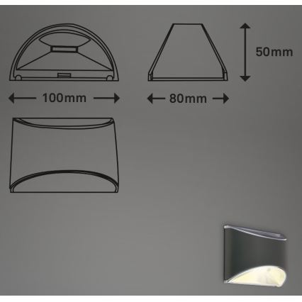 Briloner 3133015 - LED-aurinkoseinävalaisin LED/2W/3,7V IP44 3000K 300 mAh