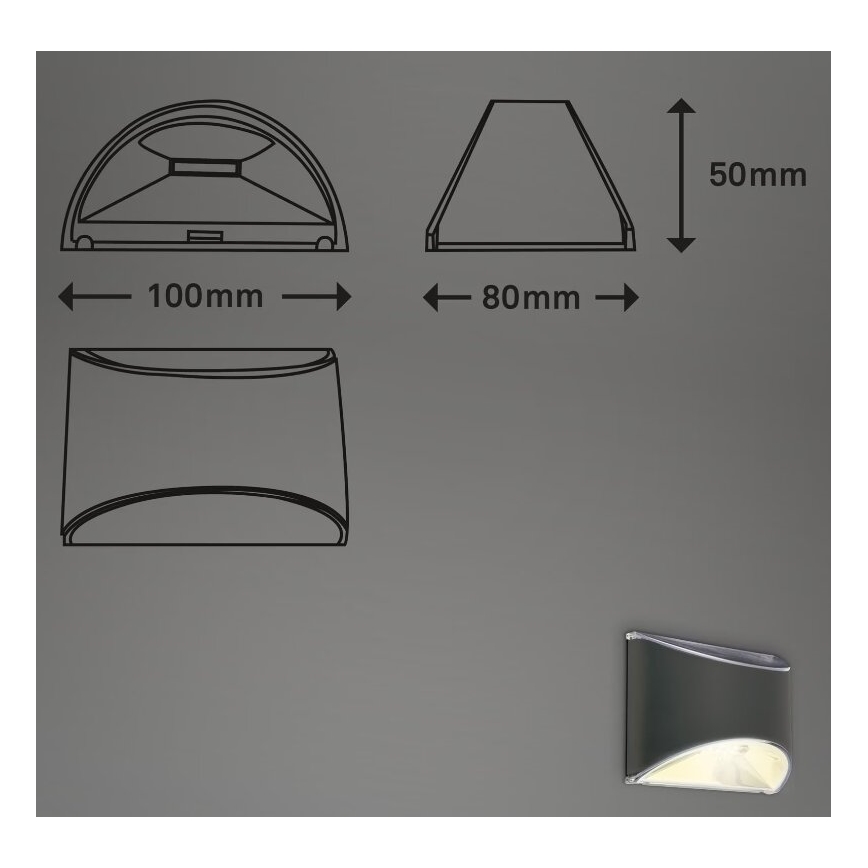 Briloner 3133015 - LED-aurinkoseinävalaisin LED/2W/3,7V IP44 3000K 300 mAh