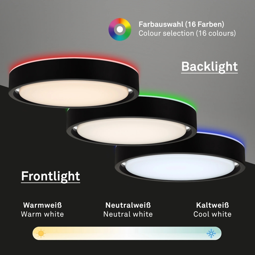Briloner 3227-015 - LED RGB himmennettävä kattovalaisin sensorilla TALENA LED/24W/230V musta + kaukosäädin