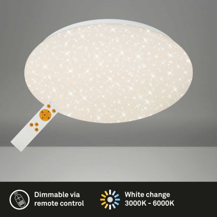 Briloner 3373-016 - LED-himmennettävä kattovalaisin STARRY LED/15W/230V 3000-6500K halkaisija 28 cm valkoinen + kaukosäädin