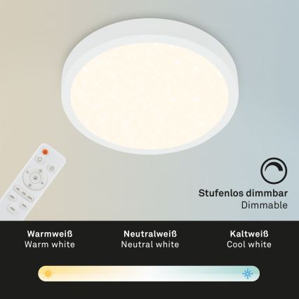 Briloner 3701-016 - Himmennettävä LED-kattovalaisin RUNA LED/18W/230V 2700-6500K valkoinen + kauko-ohjaus