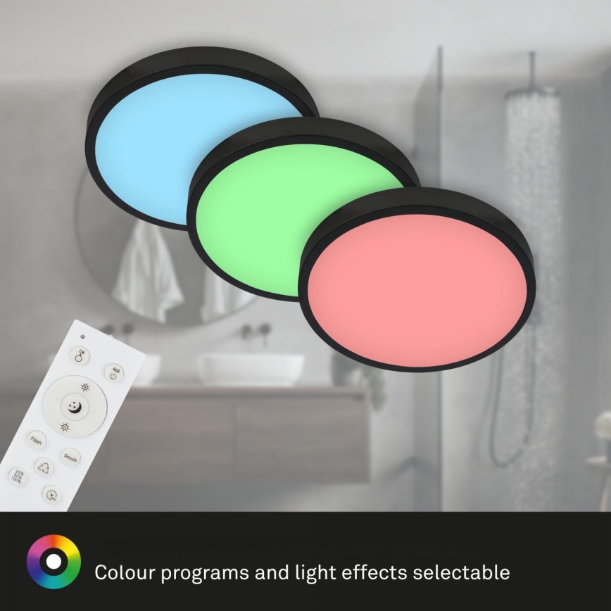 Briloner 3709-015 - LED RGBW Himmennettävä kattovalo LED/22W/230V 4000K halkaisija 38 cm musta + kauko-ohjaus