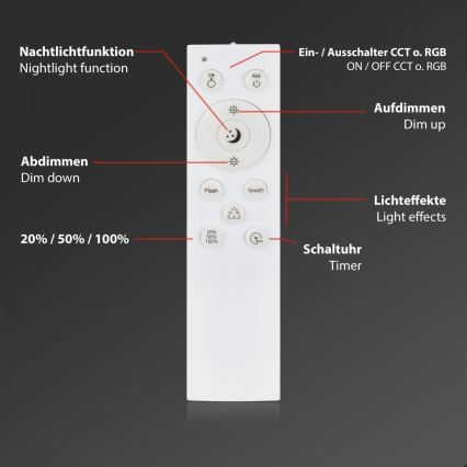 Briloner 3709-015 - LED RGBW Himmennettävä kattovalo LED/22W/230V 4000K halkaisija 38 cm musta + kauko-ohjaus