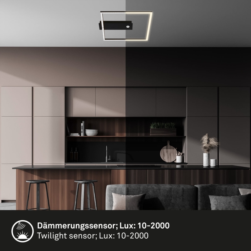 Briloner 3770-015 - LED-kattovalaisin liike- ja hämärätunnistimella FRAME LED/14W/230V 3000K 30x32 cm musta