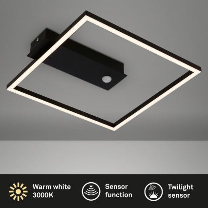 Briloner 3770-015 - LED-kattovalaisin liike- ja hämärätunnistimella FRAME LED/14W/230V 3000K 30x32 cm musta