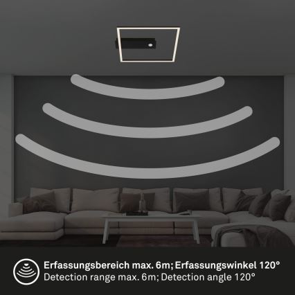 Briloner 3770-015 - LED-kattovalaisin liike- ja hämärätunnistimella FRAME LED/14W/230V 3000K 30x32 cm musta