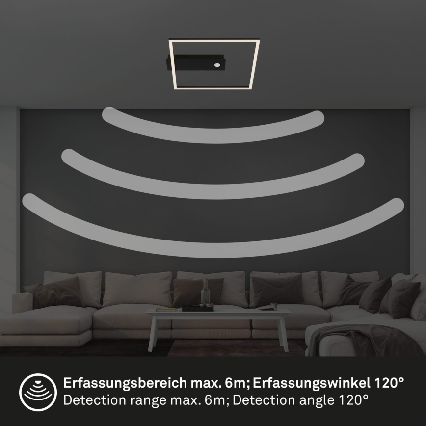 Briloner 3770-015 - LED-kattovalaisin liike- ja hämärätunnistimella FRAME LED/14W/230V 3000K 30x32 cm musta