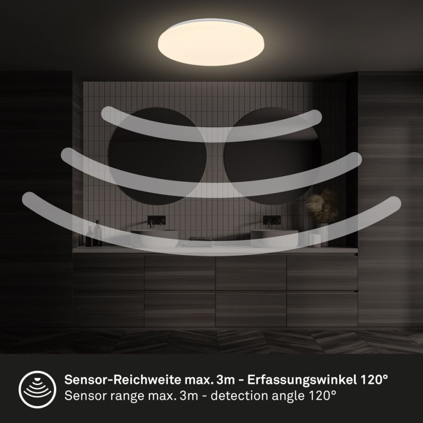 Briloner 3827-016 - LED-kylpyhuoneen kattovalaisin anturilla WALK LED/13W/230V IP54 halkaisija 27 cm valkoinen