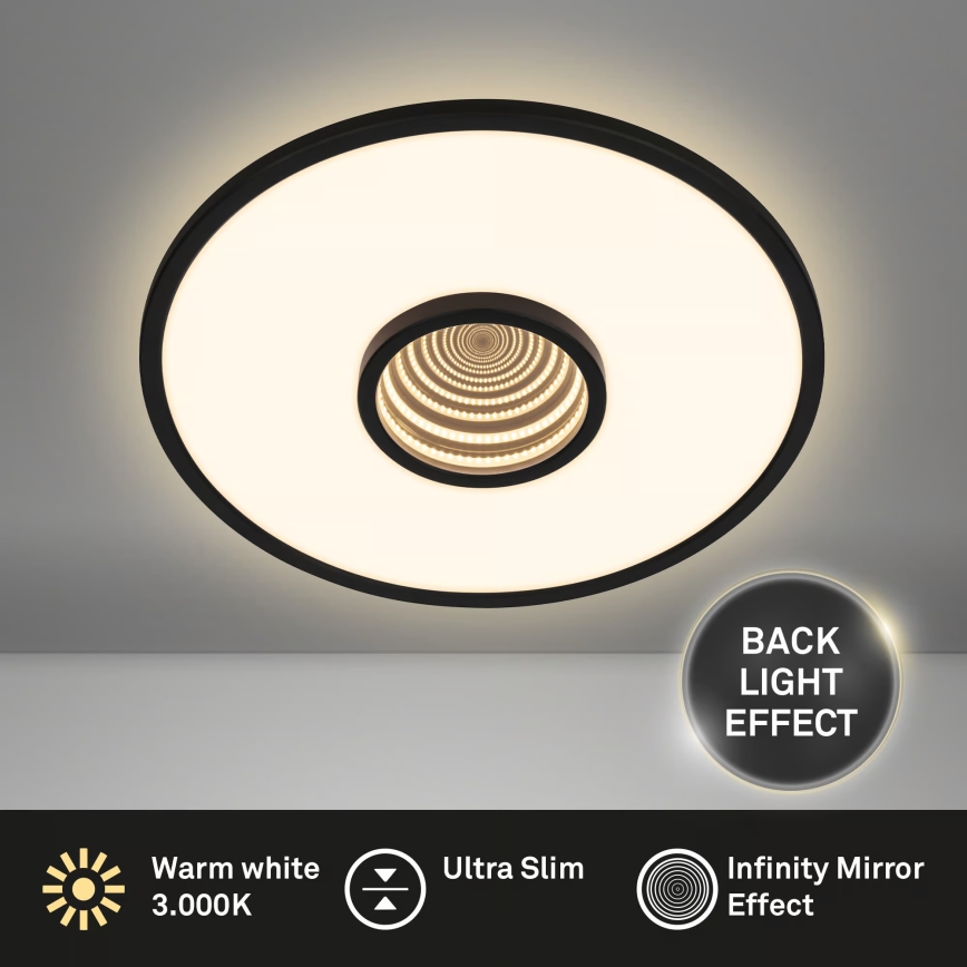 Briloner 3847015 - LED-kattovalaisin TORO, 18 W (230 V), halkaisija 42 cm, musta