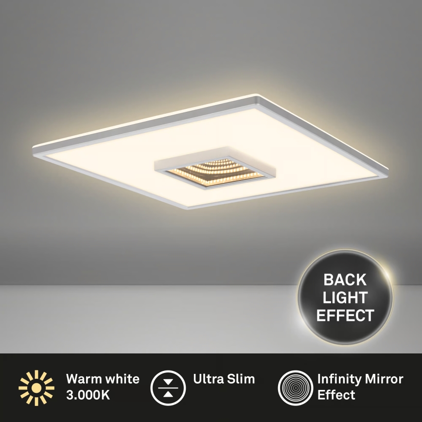 Briloner 3848014 - TORO LED-kattovalaisin, 18 W, 230 V, 42 x 42 cm, mattakromi