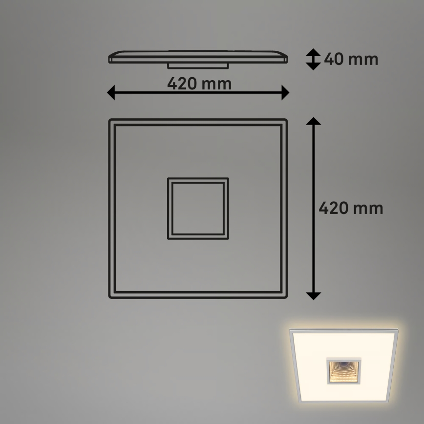 Briloner 3848014 - TORO LED-kattovalaisin, 18 W, 230 V, 42 x 42 cm, mattakromi