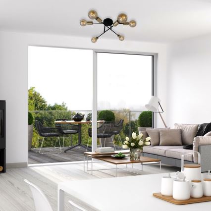 Briloner 3868-065 - Kiinteä kattokruunu BLACK STEEL 6xE27/60W/230V