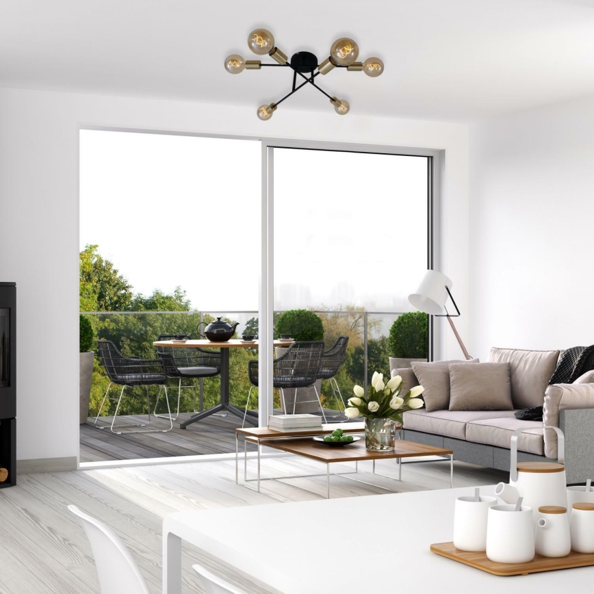 Briloner 3868-065 - Kiinteä kattokruunu BLACK STEEL 6xE27/60W/230V