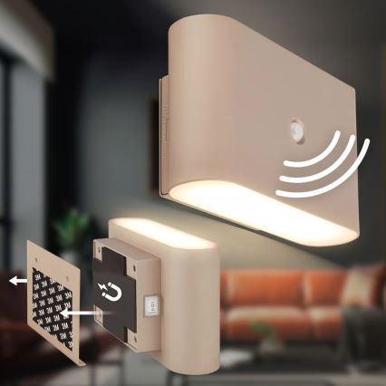 Briloner 3878011 - ladattava LED-seinävalaisin liiketunnistimella ja hämäräkytkimellä CHAT LED/3W/5V 2000 mAh beige