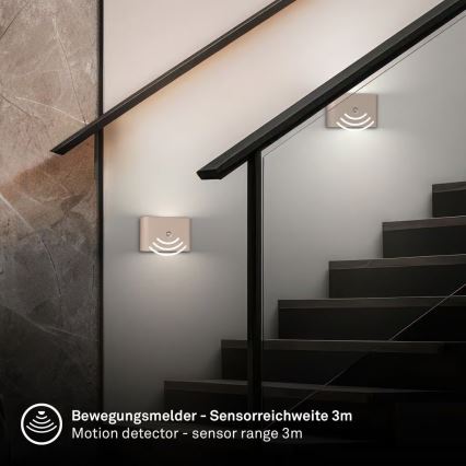 Briloner 3878011 - ladattava LED-seinävalaisin liiketunnistimella ja hämäräkytkimellä CHAT LED/3W/5V 2000 mAh beige