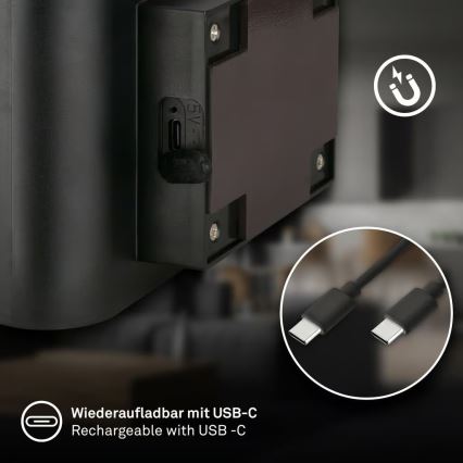 Briloner 3878015 - ladattava seinävalaisin liike- ja hämäräanturilla, CHAT LED/3W/5V 2000 mAh, musta