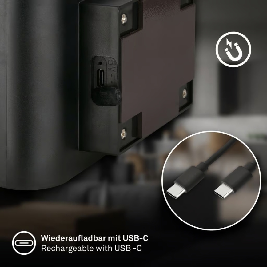 Briloner 3878015 - ladattava seinävalaisin liike- ja hämäräanturilla, CHAT LED/3W/5V 2000 mAh, musta