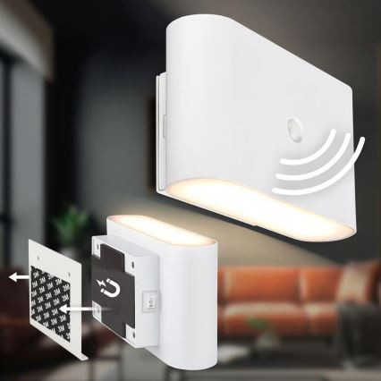 Briloner 3878016 - LED ladattava seinävalaisin liike- ja hämärätunnistimella CHAT LED/3W/5V 2000 mAh valkoinen