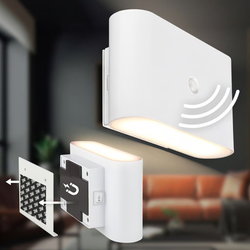 Briloner 3878016 - LED ladattava seinävalaisin liike- ja hämärätunnistimella CHAT LED/3W/5V 2000 mAh valkoinen