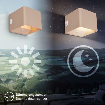 Briloner 3879011 - ladattava LED-seinävalaisin liiketunnistimella ja hämäräkytkimellä BORRA LED/1,5W/5V 3600 mAh beige