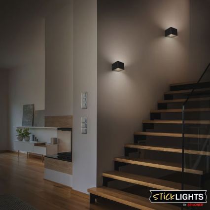 Briloner 3879015 - BORRA ladattava LED-seinävalaisin liike- ja hämäräsensorilla, 1,5 W/5 V, 3600 mAh, musta