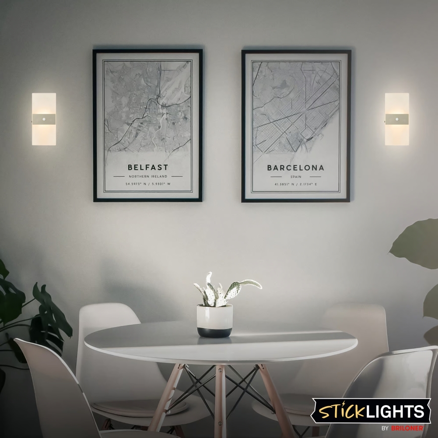 Briloner 3888012 - AURA LED-ladattava seinävalaisin liiketunnistimella ja hämäräkytkimellä LED/2,5W/5V 1800 mAh mattakromi