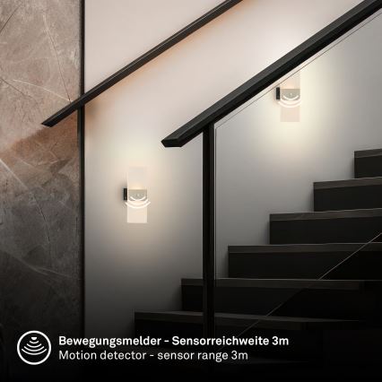 Briloner 3888012 - AURA LED-ladattava seinävalaisin liiketunnistimella ja hämäräkytkimellä LED/2,5W/5V 1800 mAh mattakromi