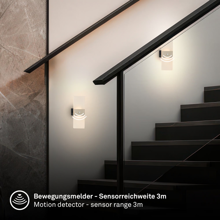Briloner 3888012 - AURA LED-ladattava seinävalaisin liiketunnistimella ja hämäräkytkimellä LED/2,5W/5V 1800 mAh mattakromi