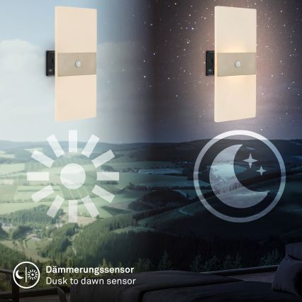 Briloner 3888012 - AURA LED-ladattava seinävalaisin liiketunnistimella ja hämäräkytkimellä LED/2,5W/5V 1800 mAh mattakromi