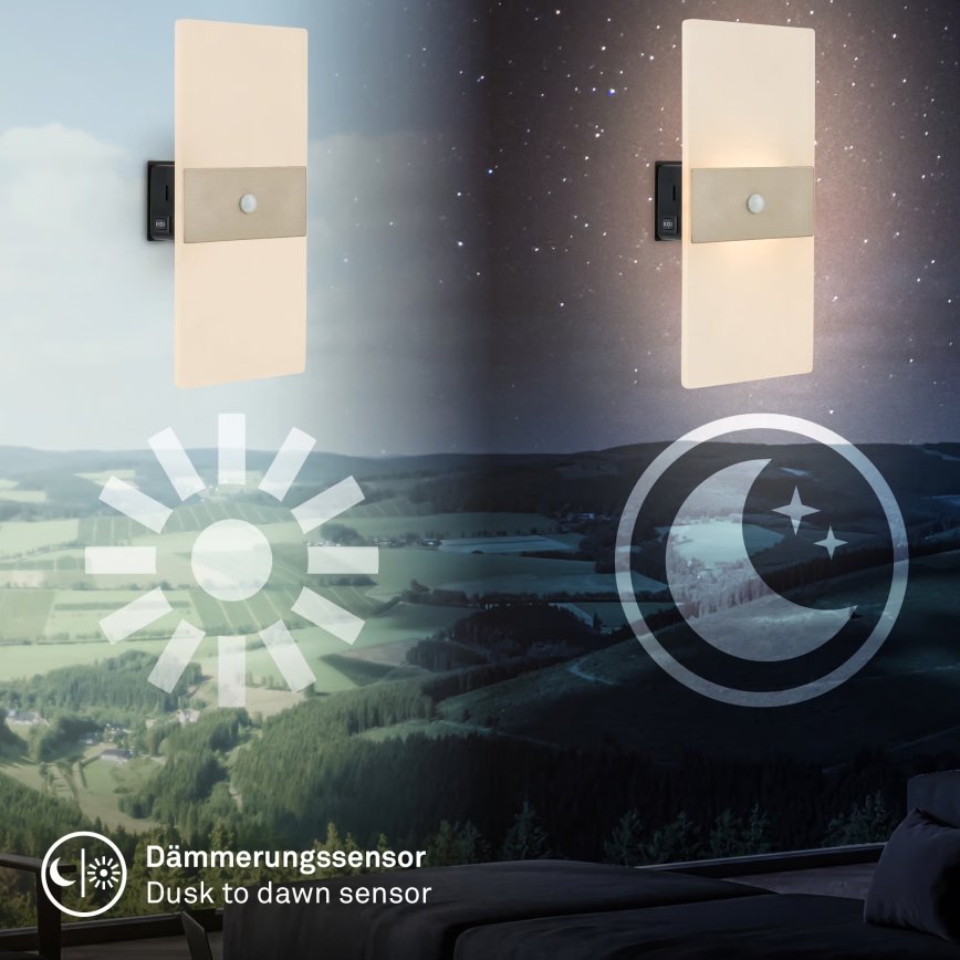 Briloner 3888012 - AURA LED-ladattava seinävalaisin liiketunnistimella ja hämäräkytkimellä LED/2,5W/5V 1800 mAh mattakromi