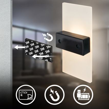 Briloner 3888012 - AURA LED-ladattava seinävalaisin liiketunnistimella ja hämäräkytkimellä LED/2,5W/5V 1800 mAh mattakromi