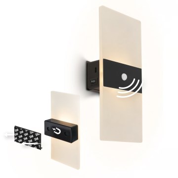 Briloner 3888015 - AURA ladattava LED-seinävalaisin liike- ja hämärätunnistimella LED/2,5W/5V 1800 mAh musta