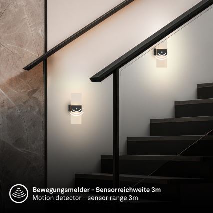 Briloner 3888015 - AURA ladattava LED-seinävalaisin liike- ja hämärätunnistimella LED/2,5W/5V 1800 mAh musta