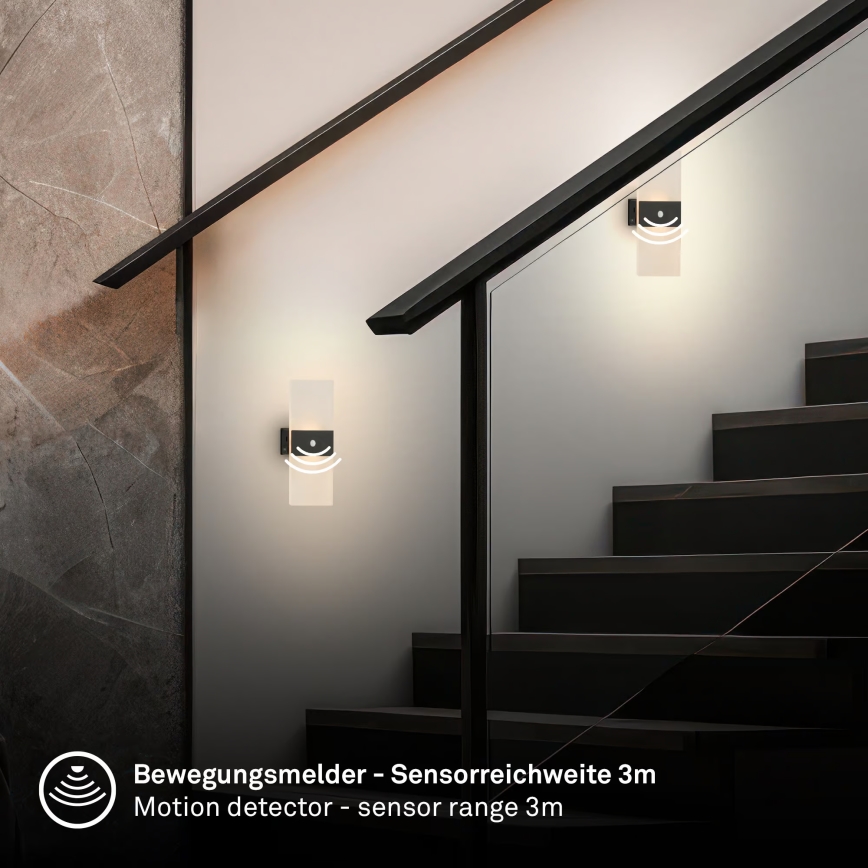 Briloner 3888015 - AURA ladattava LED-seinävalaisin liike- ja hämärätunnistimella LED/2,5W/5V 1800 mAh musta