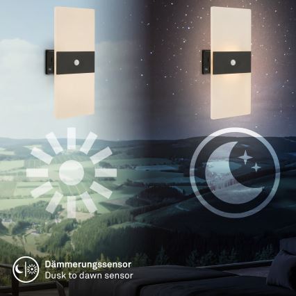 Briloner 3888015 - AURA ladattava LED-seinävalaisin liike- ja hämärätunnistimella LED/2,5W/5V 1800 mAh musta