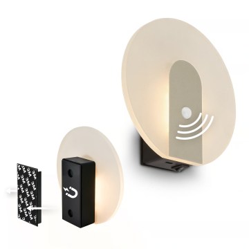 Briloner 3889012 - ladattava LED-seinävalaisin liiketunnistimella ja hämäräkytkimellä TARO LED/2,5W/5V 1800 mAh mattakromi