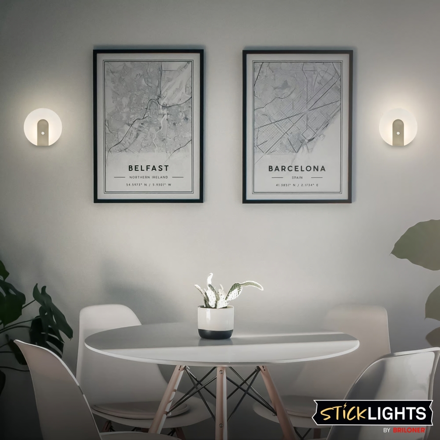 Briloner 3889012 - ladattava LED-seinävalaisin liiketunnistimella ja hämäräkytkimellä TARO LED/2,5W/5V 1800 mAh mattakromi