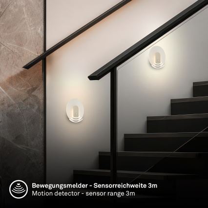 Briloner 3889012 - ladattava LED-seinävalaisin liiketunnistimella ja hämäräkytkimellä TARO LED/2,5W/5V 1800 mAh mattakromi