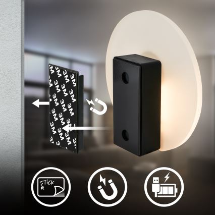 Briloner 3889012 - ladattava LED-seinävalaisin liiketunnistimella ja hämäräkytkimellä TARO LED/2,5W/5V 1800 mAh mattakromi