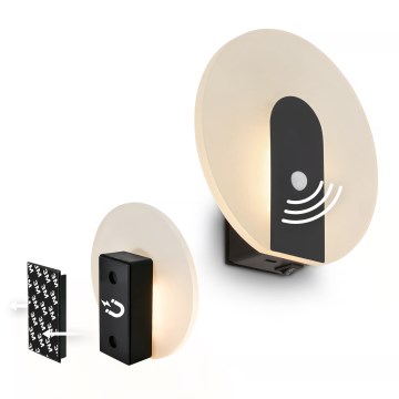 Briloner 3889015 - LED-ladattava seinävalaisin liiketunnistimella ja hämäräkytkimellä TARO LED/2,5W/5V 1800 mAh musta